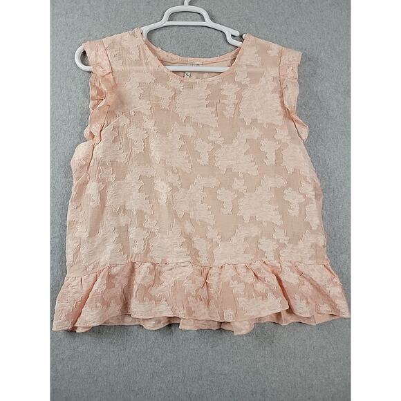 LC Lauren Conrad Peach Applique Floral Cap Sleeve Ruffled Top Women's Plus XXL - Picture 2 of 12